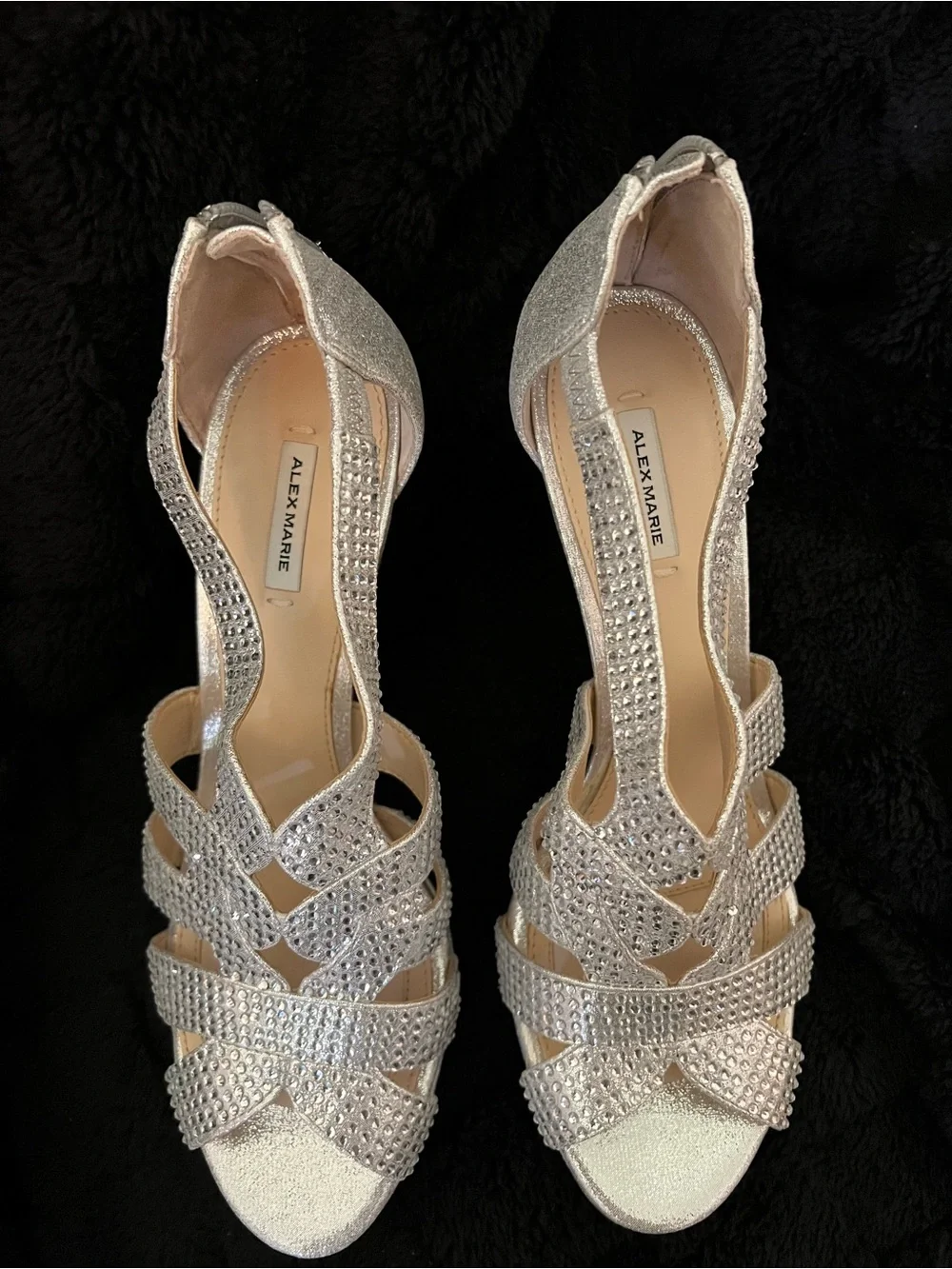 Alex Marie Silver Crystal Strappy High Heel Sandals